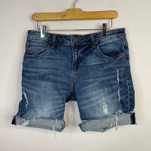 Kut from the Kloth Sophie Distressed Stretch Denim Jean Bermuda Shorts womens 6 - Picture 3 of 11